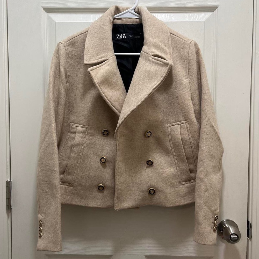 Zara Beige Gold Buttoned Blazer Jacket